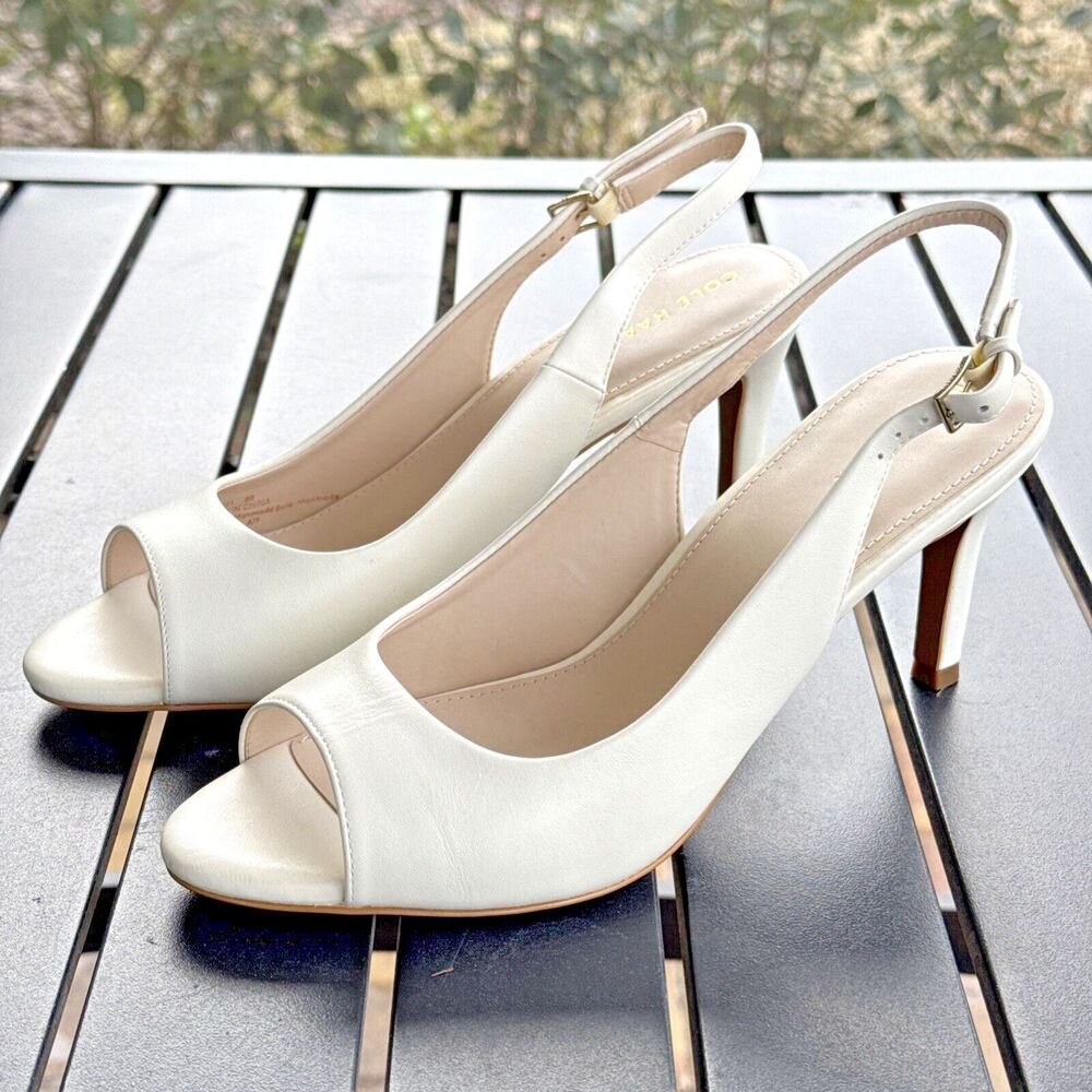 NWOB Cole Haan Maya White Ivory Leather Slingback Pumps 3” Heel Women’s Size 8B